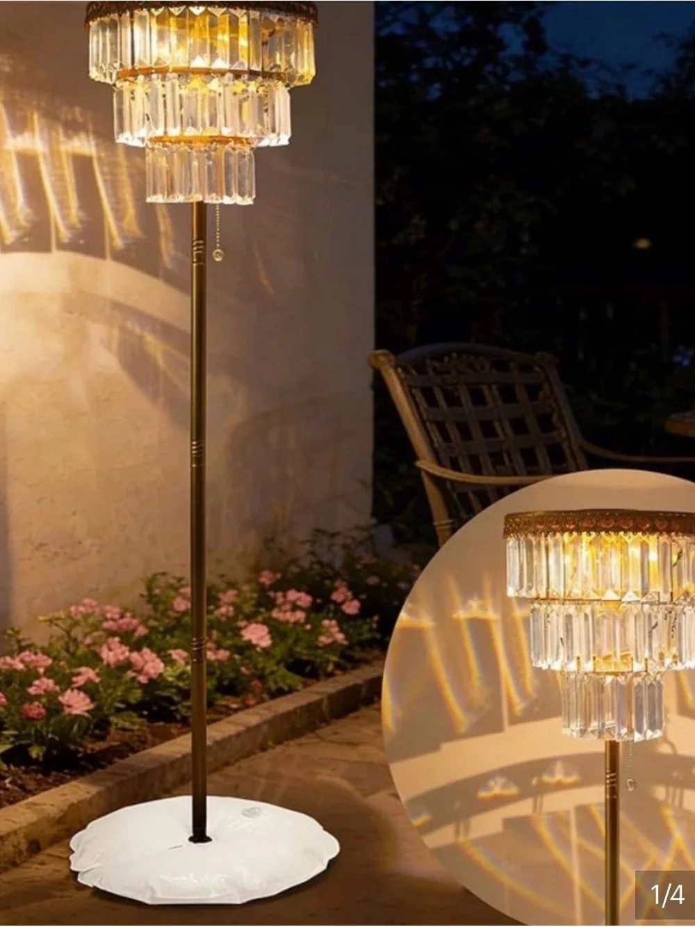 Crystal Tiered Outdoor Floor Lamp - Gold